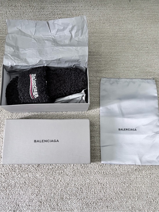 Balenciaga Black Furry Logo Slide Sandals main image 2